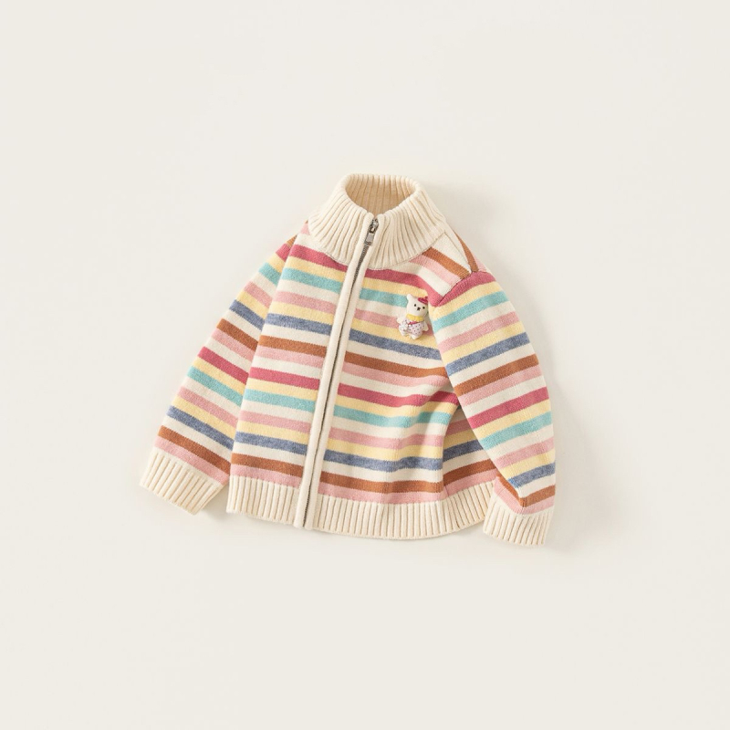 Meitenēm svītrainais adītais džemperis, biezs, 95% kokvilna, stāva kakla, rāvējslēdzējs, garas piedurknes, ziemas/rudens sezona