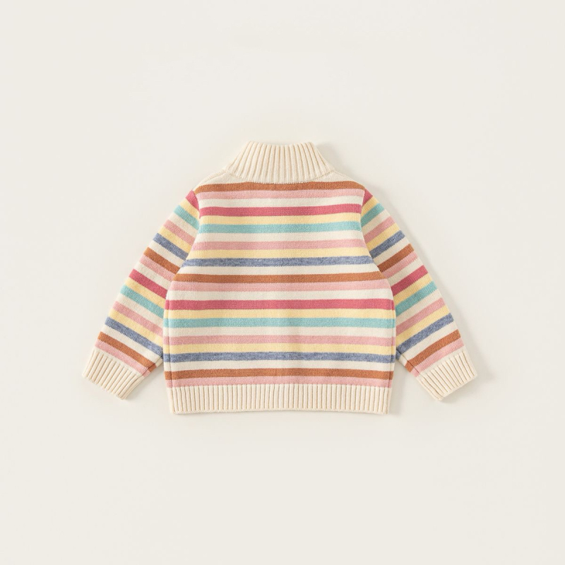 Meitenēm svītrainais adītais džemperis, biezs, 95% kokvilna, stāva kakla, rāvējslēdzējs, garas piedurknes, ziemas/rudens sezona