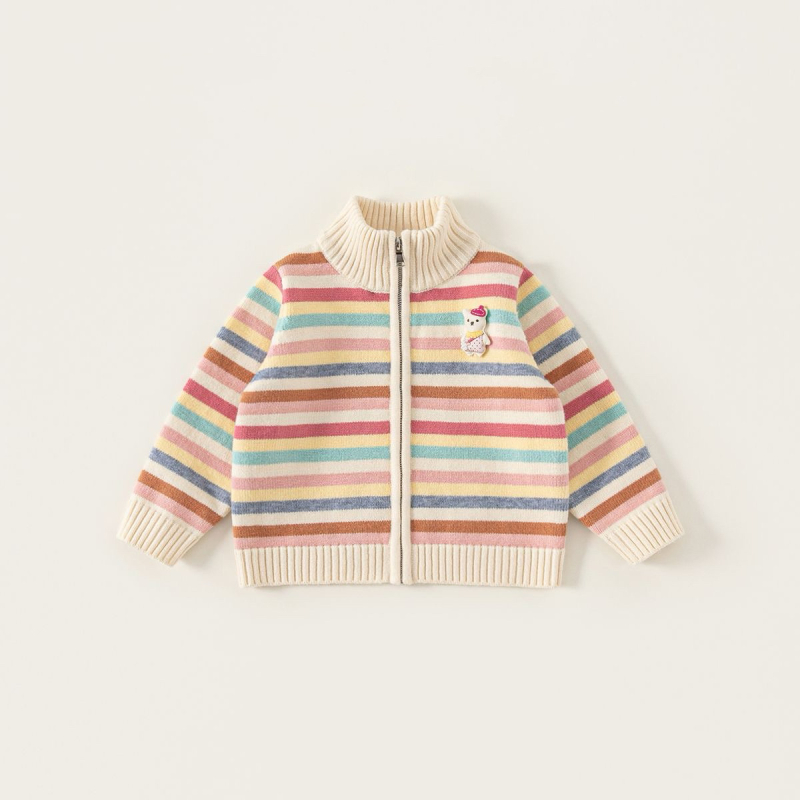 Meitenēm svītrainais adītais džemperis, biezs, 95% kokvilna, stāva kakla, rāvējslēdzējs, garas piedurknes, ziemas/rudens sezona