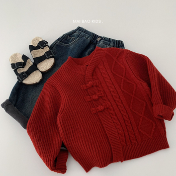 Bērnu adīts džemperis, korejiešu stilā, akrila šķiedra, apaļš kakls, garie piedurknes, vienkrāsains, ziemas apģērbs bērniem 3–8 gadi