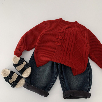 Bērnu adīts džemperis, korejiešu stilā, akrila šķiedra, apaļš kakls, garie piedurknes, vienkrāsains, ziemas apģērbs bērniem 3–8 gadi