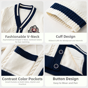 Bērnu kardiganas džemperis ar karikatūras rakstu, 100% kokvilna, maiga tekstūra, vienrindu aizdare