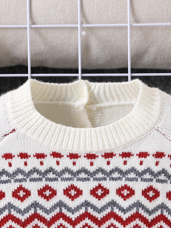 Dječji pleteni božićni džemper s dugim rukavima i okruglim izrezom, pogodan za svakodnevno nošenje i kao poklon za izlaske.