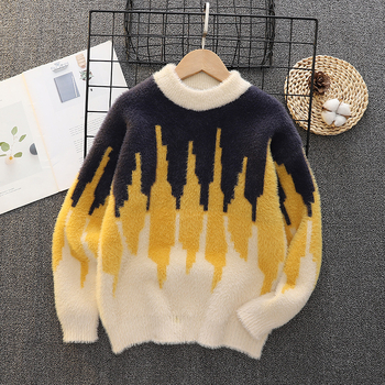 Bērnu biezs adīts džemperis zēniem, ar apaļu kaklu, garām piedurknēm, svītrainā rakstā, Vinylon audums, ziemas sezona