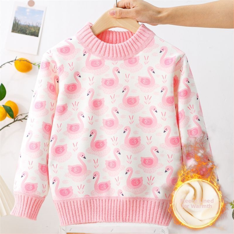 Bērnu flīsa džemperis ar karikatūru rakstu, apļveida kakls, garas piedurknes, pulovera stils