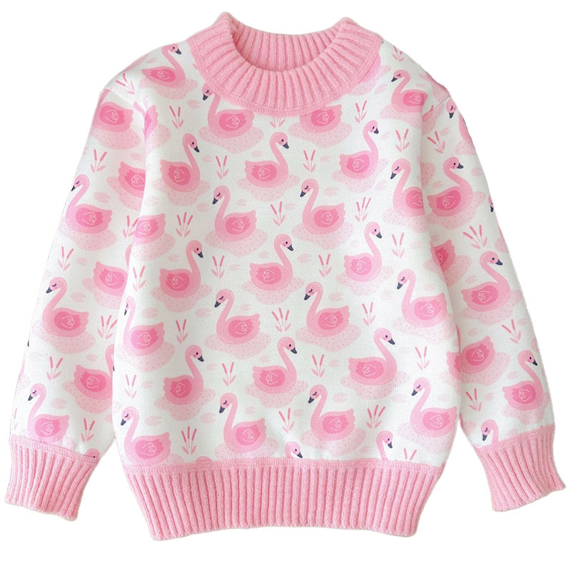 Bērnu flīsa džemperis ar karikatūru rakstu, apļveida kakls, garas piedurknes, pulovera stils