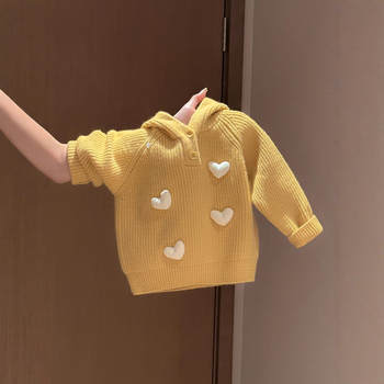 Meitenēm kapucēts adīts džemperis, karikatūras raksts, 90% kokvilna, garās piedurknes