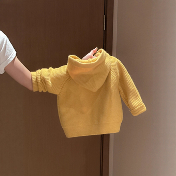 Meitenēm kapucēts adīts džemperis, karikatūras raksts, 90% kokvilna, garās piedurknes