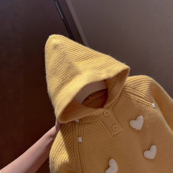 Meitenēm kapucēts adīts džemperis, karikatūras raksts, 90% kokvilna, garās piedurknes