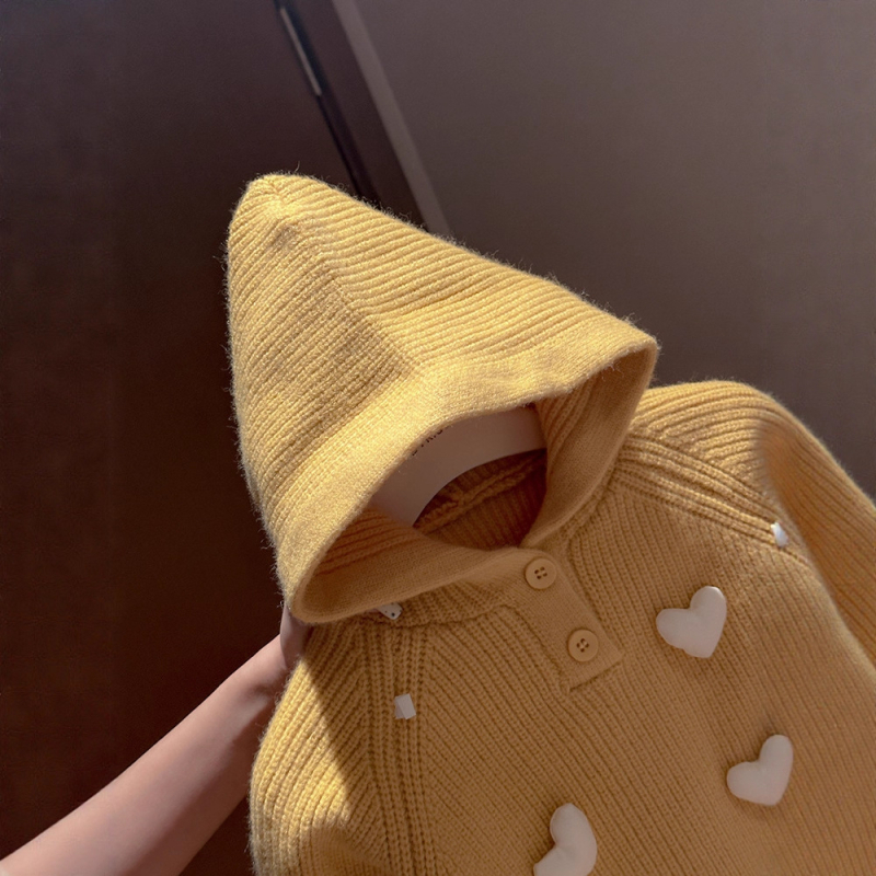 Meitenēm kapucēts adīts džemperis, karikatūras raksts, 90% kokvilna, garās piedurknes