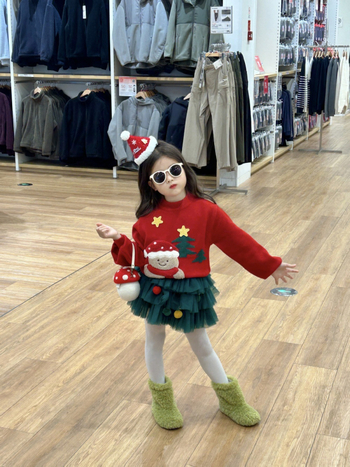 Bērnu džemperis ar Ziemassvētku lāci, biezs adījums, akrils 90%, garas piedurknes