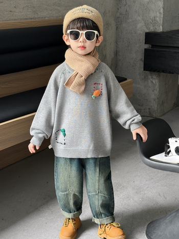 Dječji džemper u korejskom stilu s karikaturalnim uzorkom, zima 2025, pulover, 50% poliester.