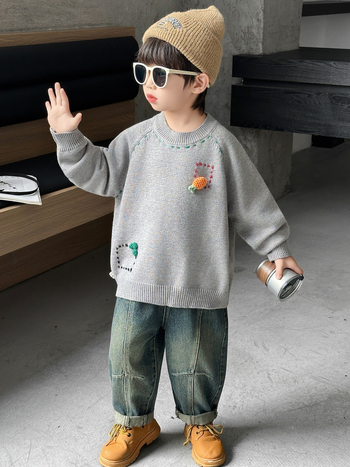 Dječji džemper u korejskom stilu s karikaturalnim uzorkom, zima 2025, pulover, 50% poliester.