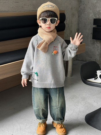 Dječji džemper u korejskom stilu s karikaturalnim uzorkom, zima 2025, pulover, 50% poliester.