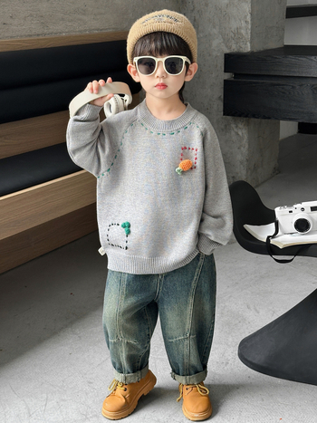 Dječji džemper u korejskom stilu s karikaturalnim uzorkom, zima 2025, pulover, 50% poliester.