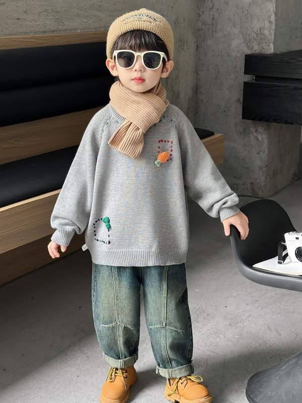 Dječji džemper u korejskom stilu s karikaturalnim uzorkom, zima 2025, pulover, 50% poliester.