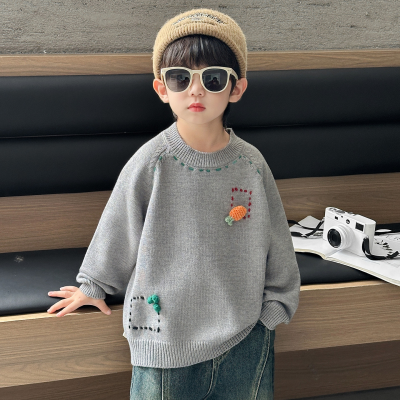 Dječji džemper u korejskom stilu s karikaturalnim uzorkom, zima 2025, pulover, 50% poliester.