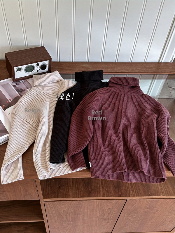 Dječji zimski debeli pulover s visokim ovratnikom, korejski stil, mekani poliester materijal, dugi rukavi, za djecu 3-8 godina.