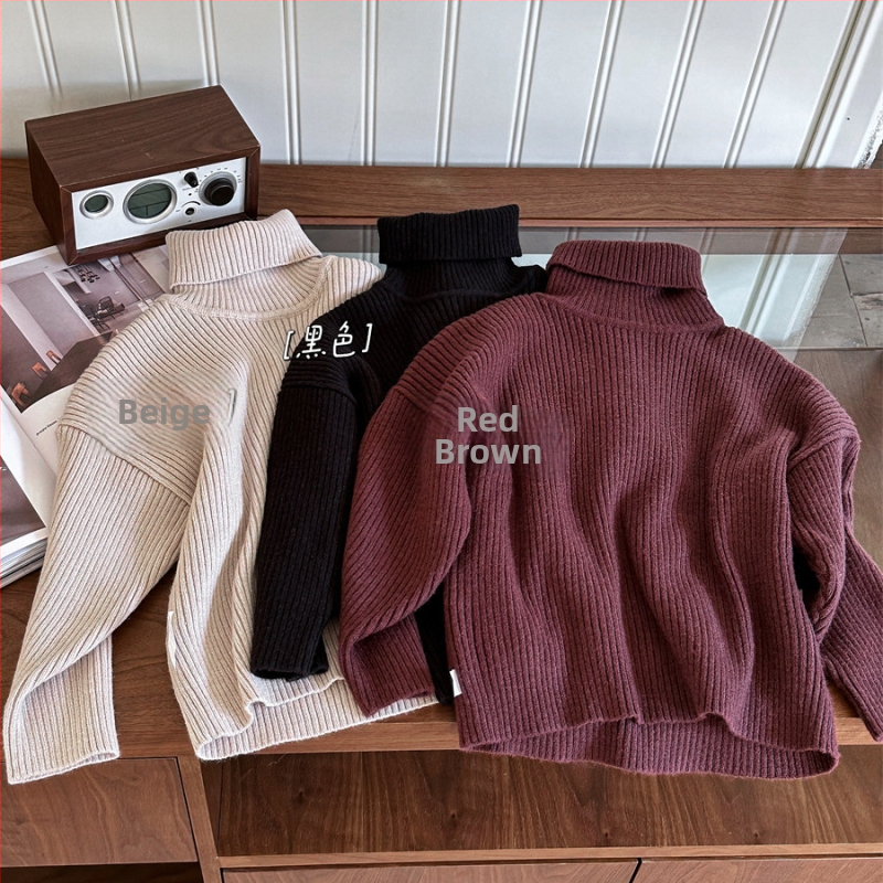 Dječji zimski debeli pulover s visokim ovratnikom, korejski stil, mekani poliester materijal, dugi rukavi, za djecu 3-8 godina.