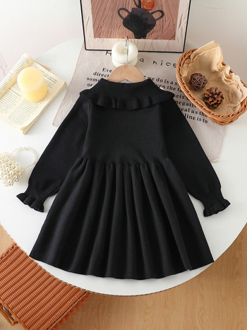 Dječja pletena haljina-sviter s perlicama, okrugli ovratnik, dugi rukavi, viskozna 50%, uzrast 3–8 godina