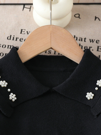 Dječja pletena haljina-sviter s perlicama, okrugli ovratnik, dugi rukavi, viskozna 50%, uzrast 3–8 godina