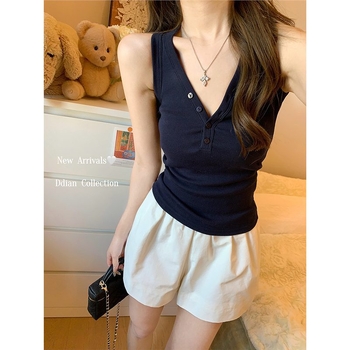 Γυναικείος καμισολ με V-λαιμό, χωρίς μανίκια, αποσπώμενες τιράντες, 2x2 προσαρμόσιμα κουμπιά, στυλ Α-γραμμή sling, πολυεστέρας ≥95%, άνοιξη-καλοκαίρι 2025