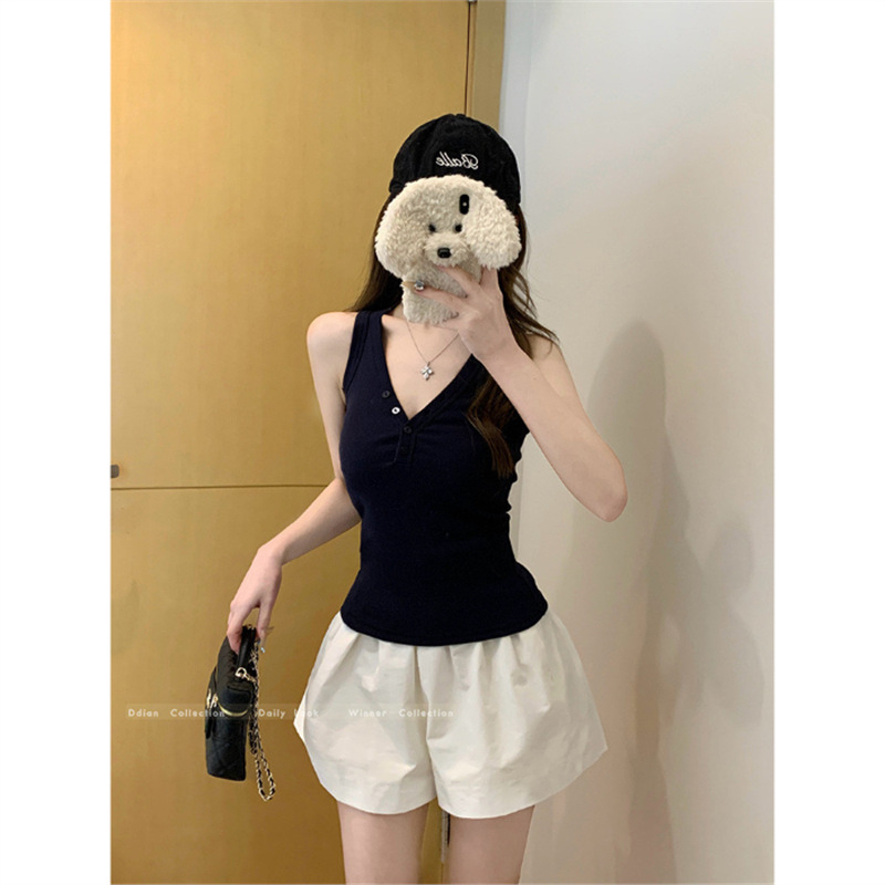 Γυναικείος καμισολ με V-λαιμό, χωρίς μανίκια, αποσπώμενες τιράντες, 2x2 προσαρμόσιμα κουμπιά, στυλ Α-γραμμή sling, πολυεστέρας ≥95%, άνοιξη-καλοκαίρι 2025