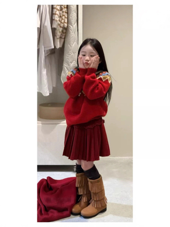 Dječji debeli pleteni pulover, 85% akril, zima, dugi rukavi, okrugli ovratnik