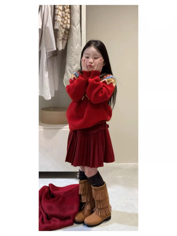 Dječji debeli pleteni pulover, 85% akril, zima, dugi rukavi, okrugli ovratnik