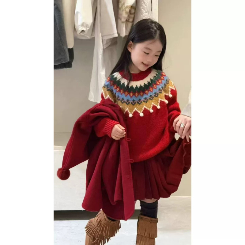 Dječji debeli pleteni pulover, 85% akril, zima, dugi rukavi, okrugli ovratnik