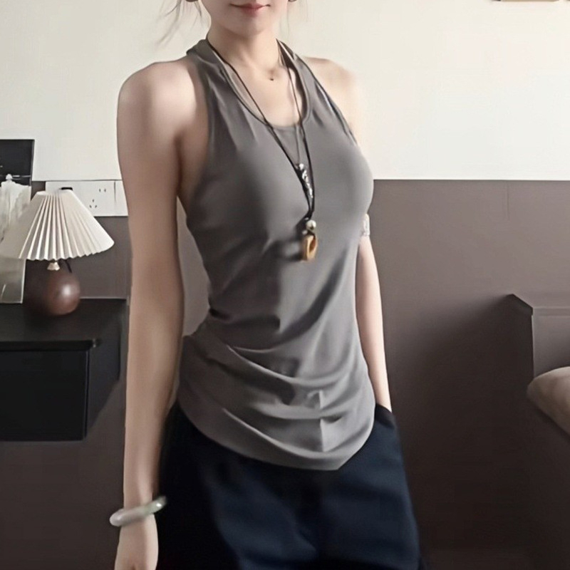 Ženski halter top bez leđa – uski kroj, sling stil, inspiriran radnim odijelom, poliester tkanina, mikroelastičnost