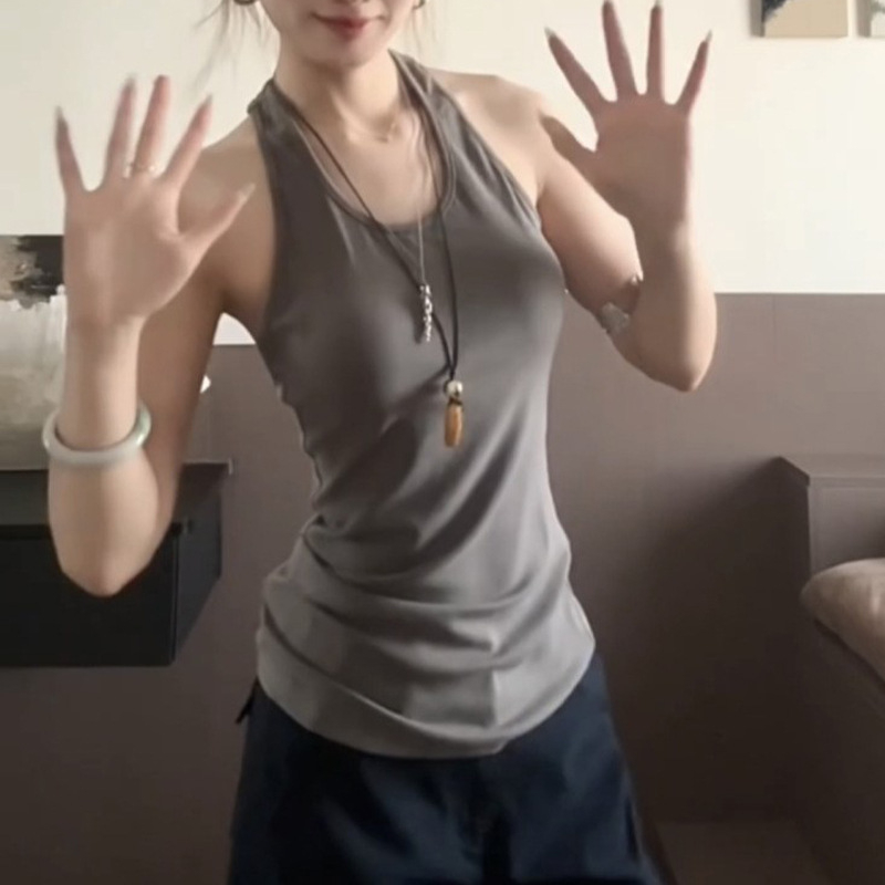 Ženski halter top bez leđa – uski kroj, sling stil, inspiriran radnim odijelom, poliester tkanina, mikroelastičnost