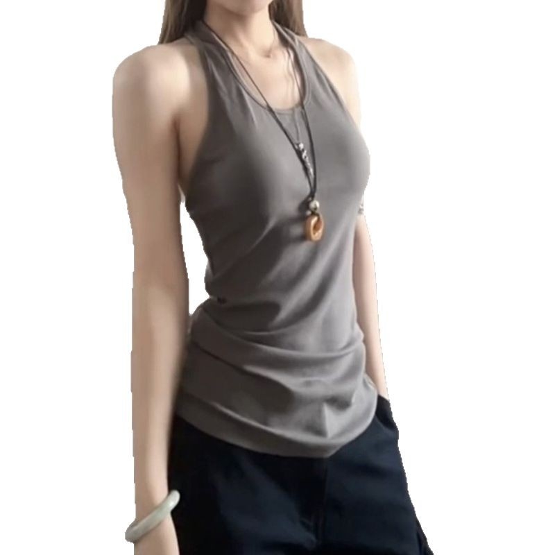 Ženski halter top bez leđa – uski kroj, sling stil, inspiriran radnim odijelom, poliester tkanina, mikroelastičnost