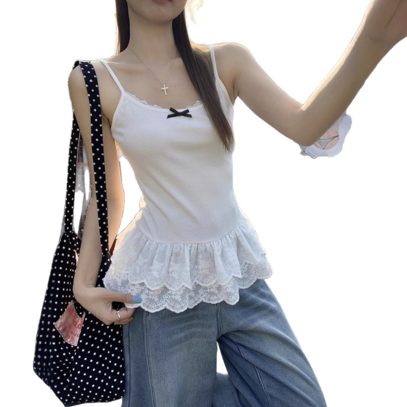 Sling top s mašnicom i čipkastim rubom, uski kroj, duljina 50–65 cm, spandeks materijal