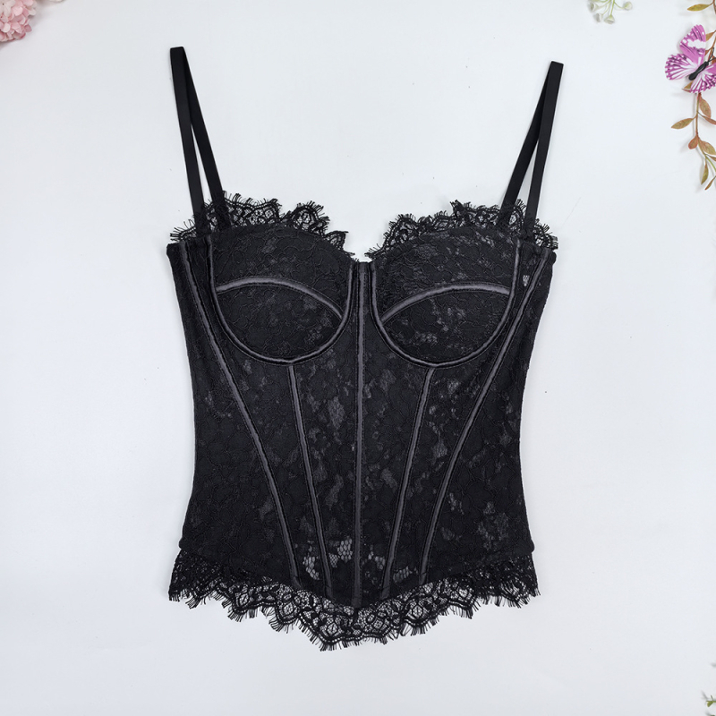 Čipkasti halter grudnjak s unutarnjim korzetom i kostima, pleteni uski top, camisole stil