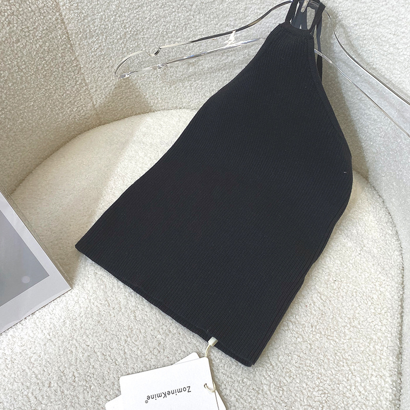 Ženski pleteni top bez rukava - sling stil, korejski stil, ravni cjevasti kroj, prugasti uzorak, pamuk >95%