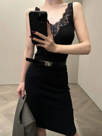 Δαντελένιο τοπ με τιράντες, στενή γραμμή, μίγμα σπάντεξ, V-λαιμός, μήκος 50–65 εκ