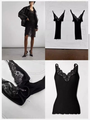 Δαντελένιο τοπ με τιράντες, στενή γραμμή, μίγμα σπάντεξ, V-λαιμός, μήκος 50–65 εκ