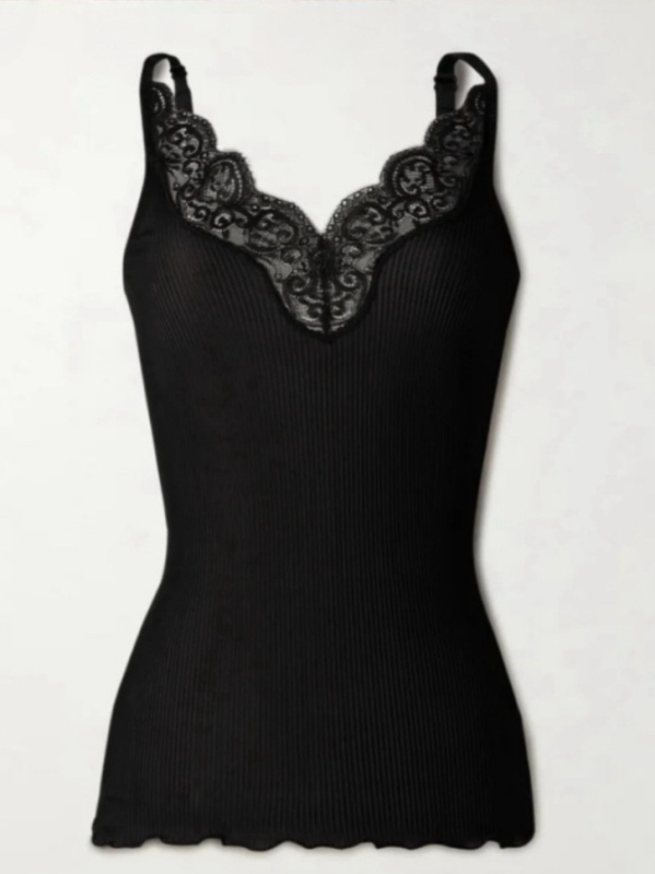 Δαντελένιο τοπ με τιράντες, στενή γραμμή, μίγμα σπάντεξ, V-λαιμός, μήκος 50–65 εκ