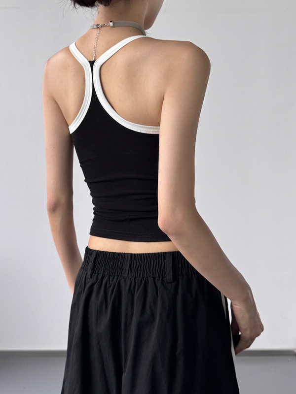 Ženski camisole bez rukava s halterom i V-dekoltom, kratka silueta, gradski stil, ljeto 2025