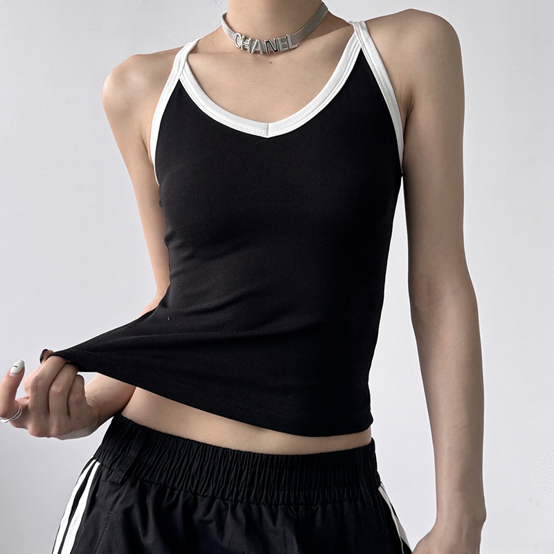 Ženski camisole bez rukava s halterom i V-dekoltom, kratka silueta, gradski stil, ljeto 2025