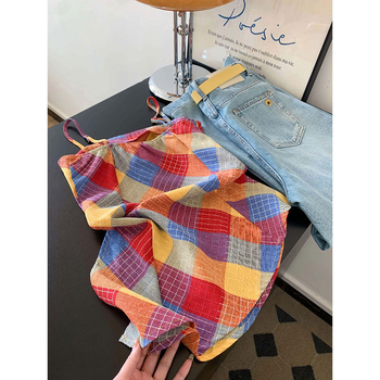 Laneni top s trakama, uski kroj, obična duljina, bez elastike (ljeto 2025)