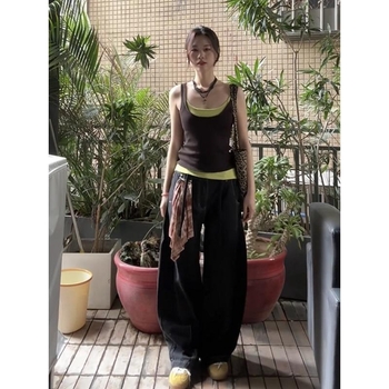 Kamizola I-oblika s lažnim dvodijelnim dizajnom, korejski stil, kratka duljina, jednobojna boja