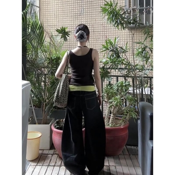 Kamizola I-oblika s lažnim dvodijelnim dizajnom, korejski stil, kratka duljina, jednobojna boja