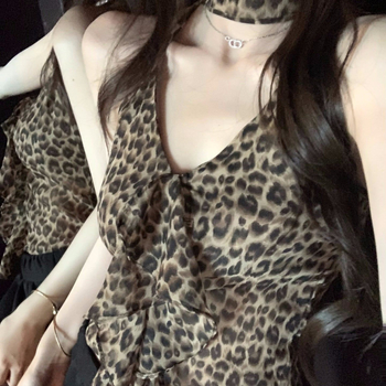 Leopard uzorak, halter top s otvorenim leđima, od najlona, za odrasle žene, proljeće 2025