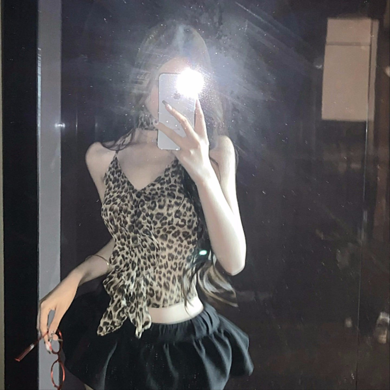 Leopard uzorak, halter top s otvorenim leđima, od najlona, za odrasle žene, proljeće 2025