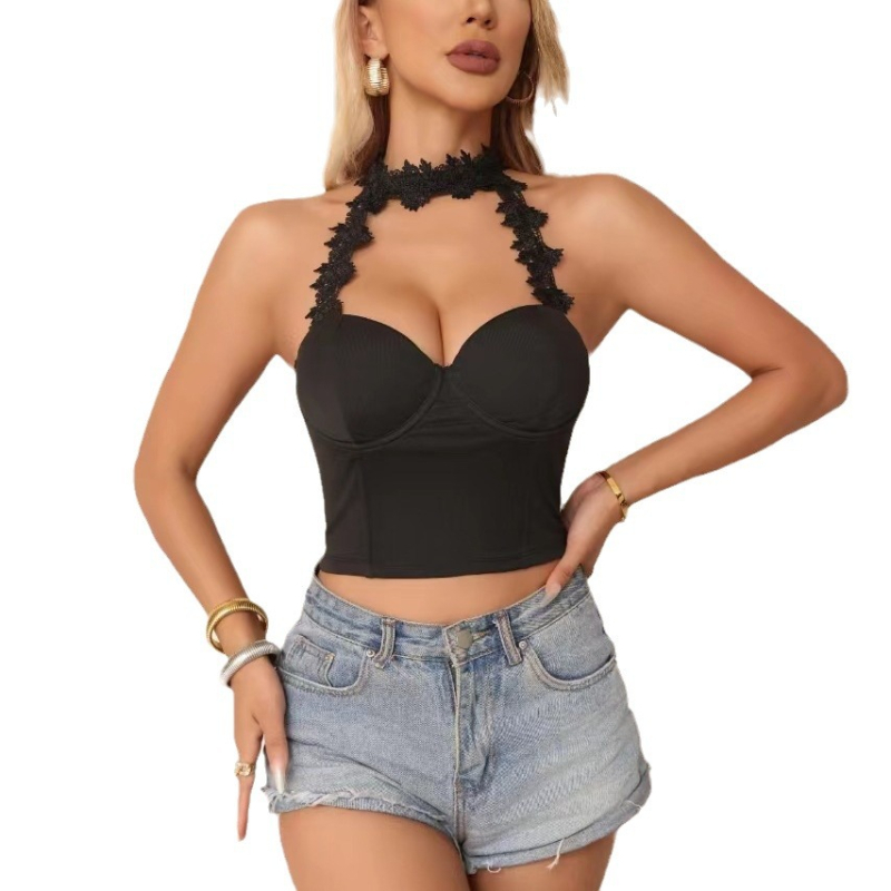 Камизол топ със Sling стил, квадратно деколте, Spandex плат (90–95%), бродерия и дантела, подложки от памук и гъба