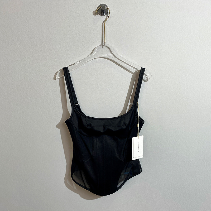 Ženski top s naramenicama, korejskog stila, pravilan kroj, uzorak s tekstom, duljina 50–65 cm