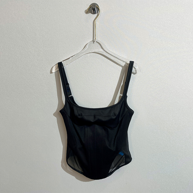 Ženski top s naramenicama, korejskog stila, pravilan kroj, uzorak s tekstom, duljina 50–65 cm