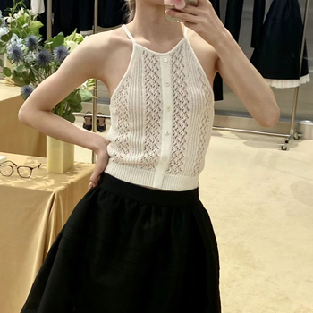 Τοπ βάσης από πλέξη με halter λαιμό, στενή γραμμή, μονόχρωμο βαμβακερό μείγμα, 30-50% περιεκτικότητα σε βαμβάκι, για γυναίκες